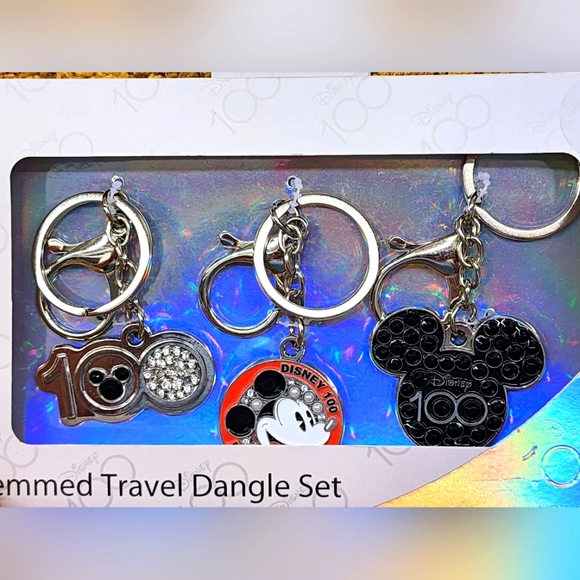Disney 100 MICKEY MOUSE Set of 3 Gemmed Bag Dangle Charms Keyrings NEW in packag - Picture 5 of 6